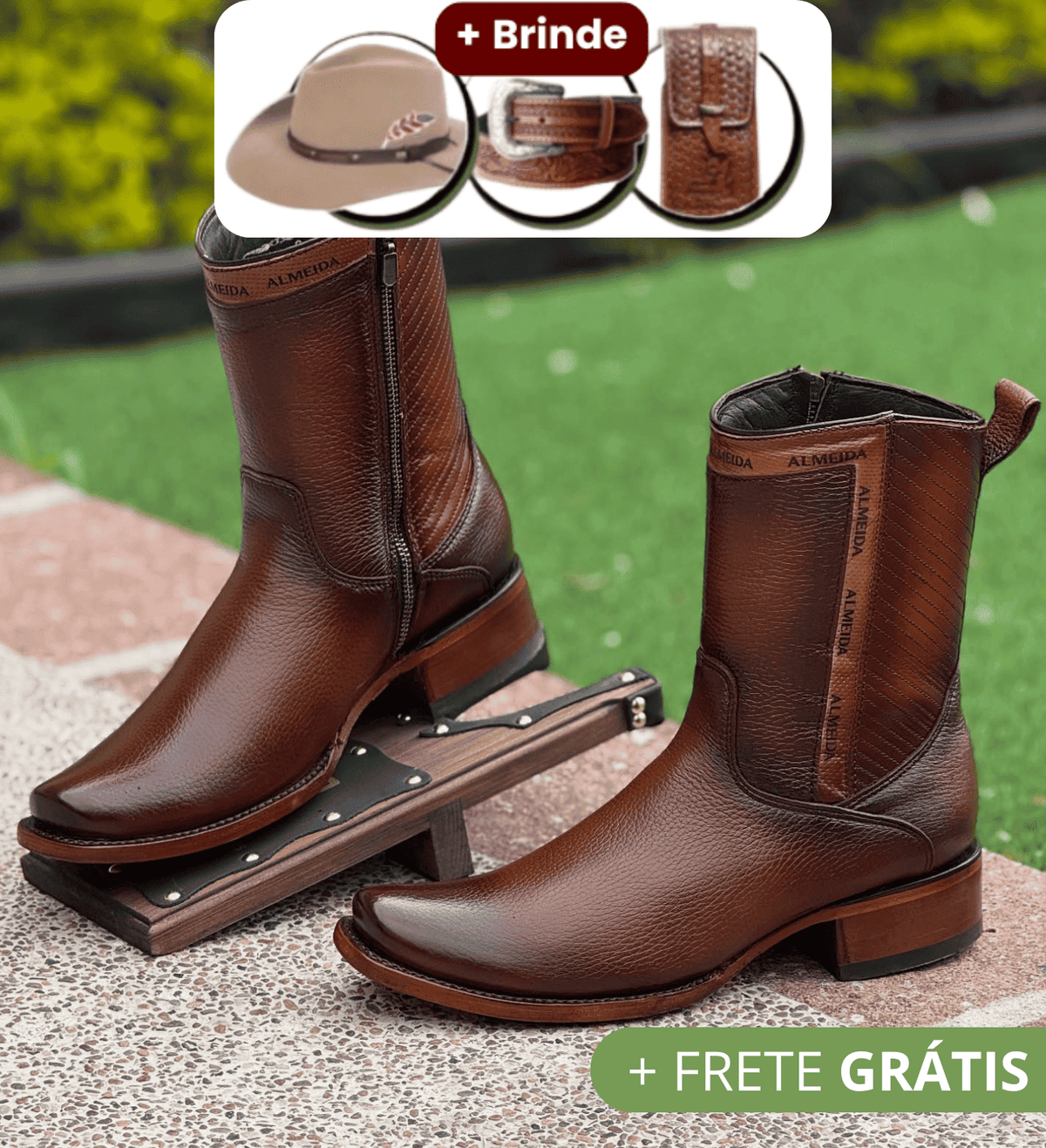 Kit Bota Maverick em Couro Legítimo + BRINDES: Chapéu, Cinto e Carteira